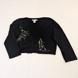 White House Black Market 3/4 Sleeve Black Shrug/Cardigan with Beading, Size M